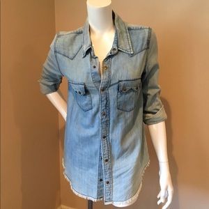 Free People Denim Long Sleeve Button Shirt